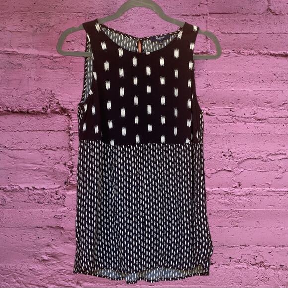 Madewell Sunbask Tank Black White Ikat Print Split Sides Blouse - Picture 2 of 8